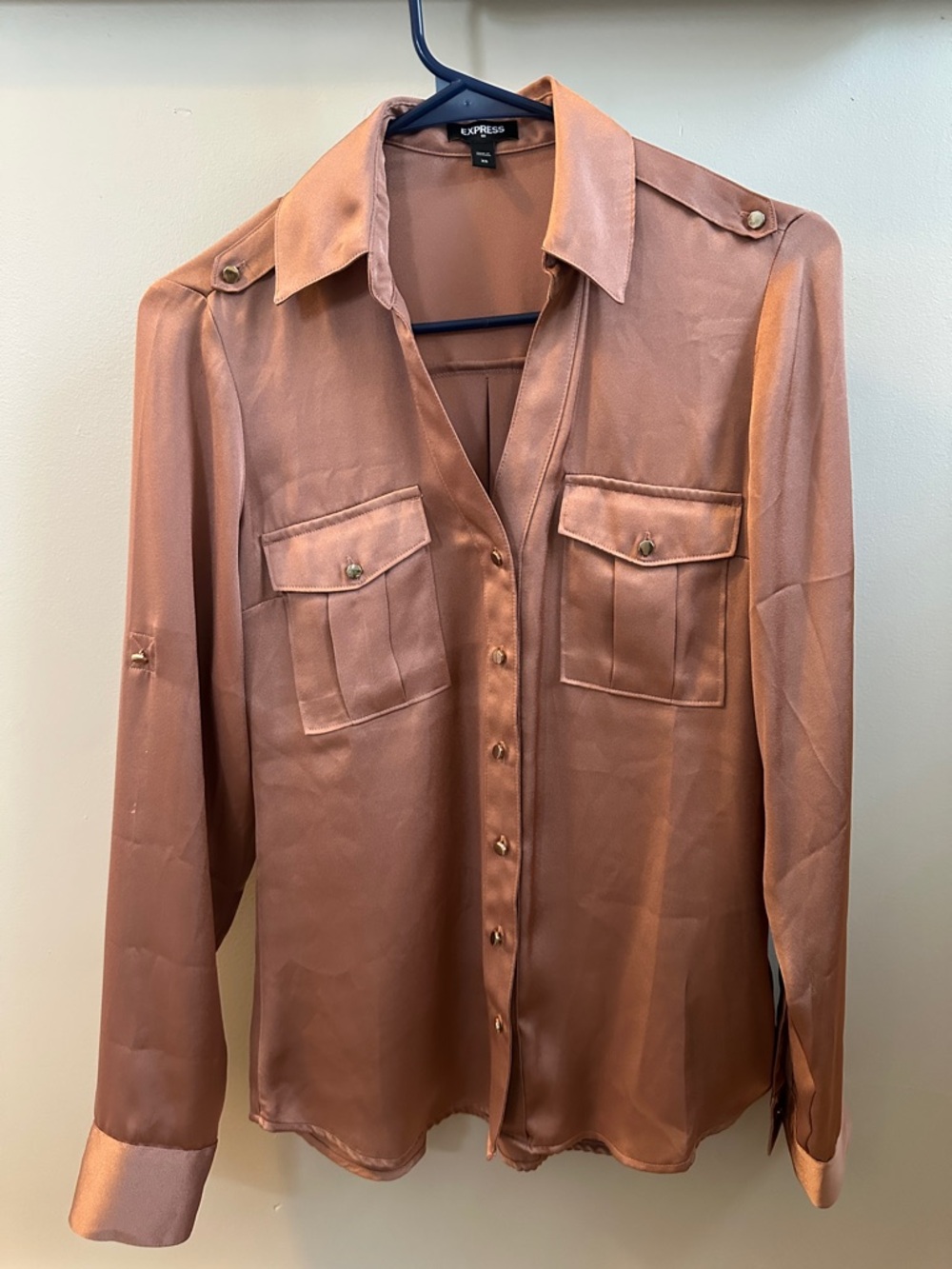 Express Satin Utility Shirt Jacket in Rose Brown